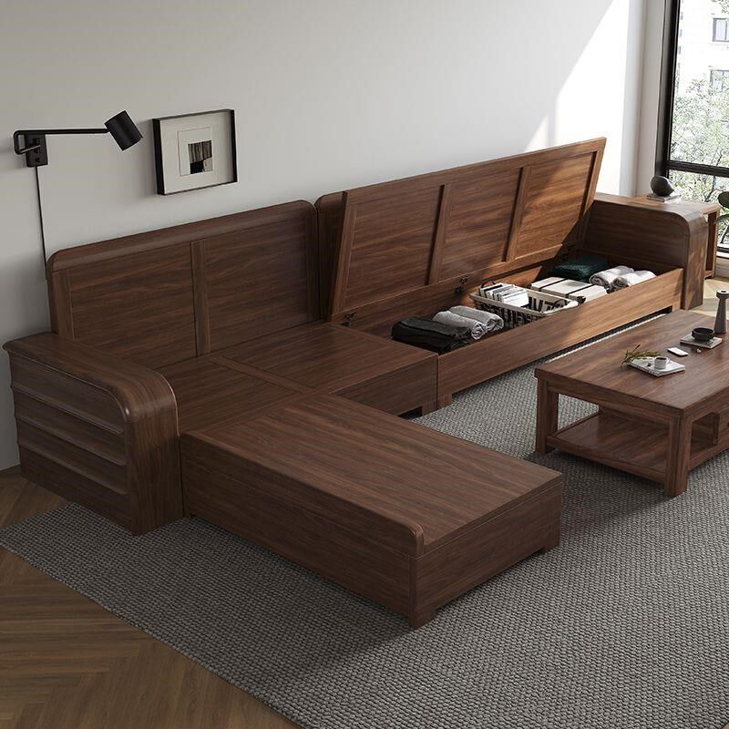 南美黑胡桃木全实木沙发新中式高箱储物转角贵妃冬夏两用现代简约