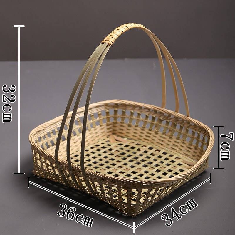 竹编镂空提篮菜篮子带提手点心篮竹篮水果篮家用圆形手工竹制品