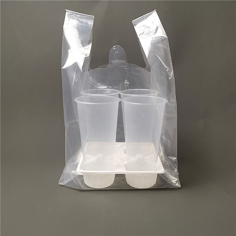 新品一次性加厚高透明塑料袋子奶茶店商用外卖打包四杯托袋手提食