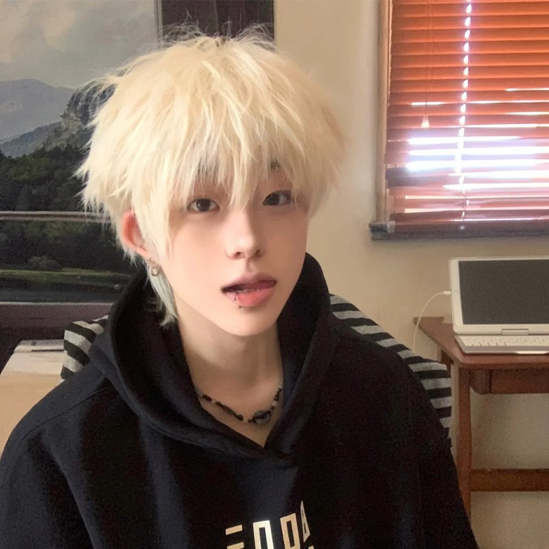 金色假发男生微分碎盖韩版帅气全头套式白金色少年感自然蓬松假发