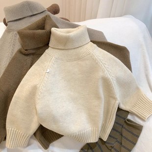 日系粗针~儿童毛衣男童2023新款男孩秋冬高领女款加厚慵懒风冬装