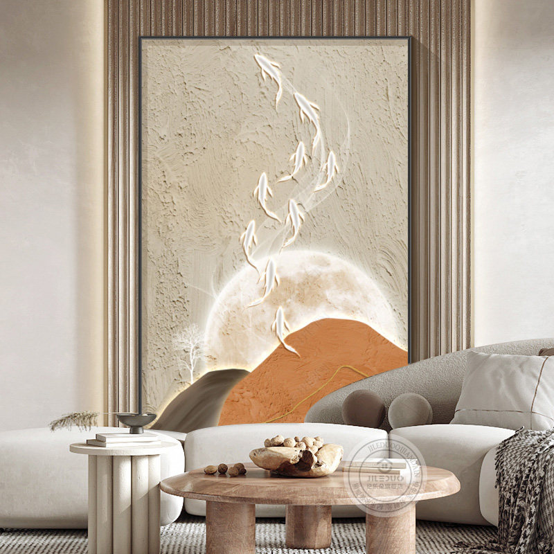 侘寂风客厅挂画沙发背景墙现代简约落地画装饰画大气九鱼图壁画,家居饰品,现代装饰画,淘宝优惠券,粉丝福利购,淘宝优惠卷