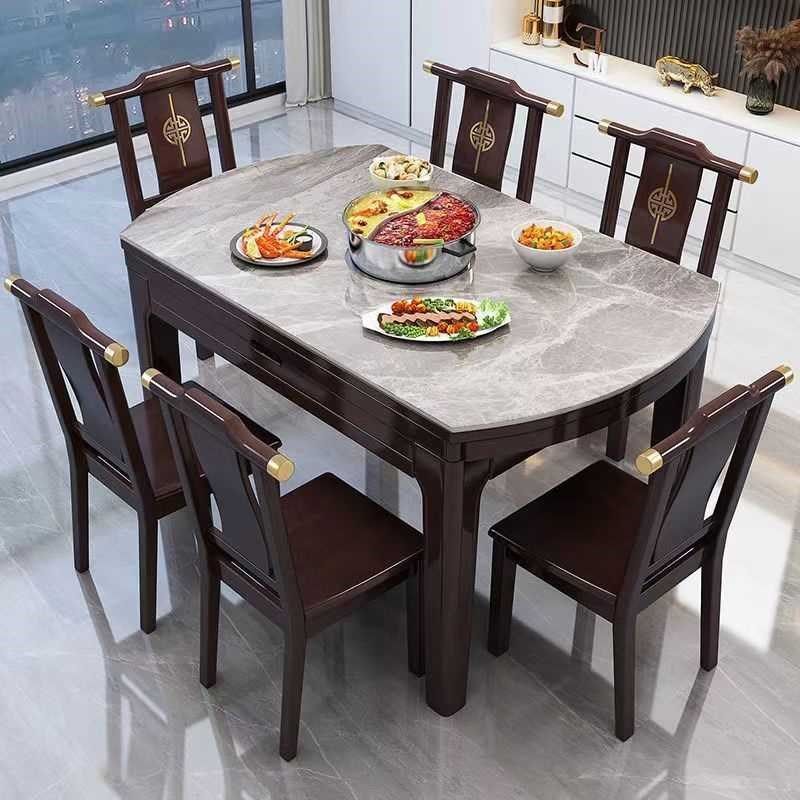 新中式耐高温大理石岩板实木餐桌椅现代简约可伸缩折叠家用餐桌,住宅家具,大理石餐桌,淘宝优惠券,粉丝福利购,淘宝优惠卷