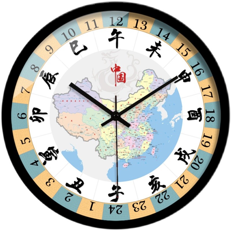 工厂销包邮中式子午创意s中国24小时装饰挂钟客厅十二时辰金属边