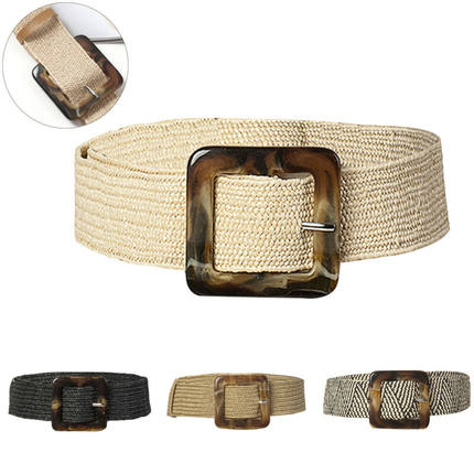 新品Women Belt Straw Casual Ultra Wide Belt Female Woven Vin