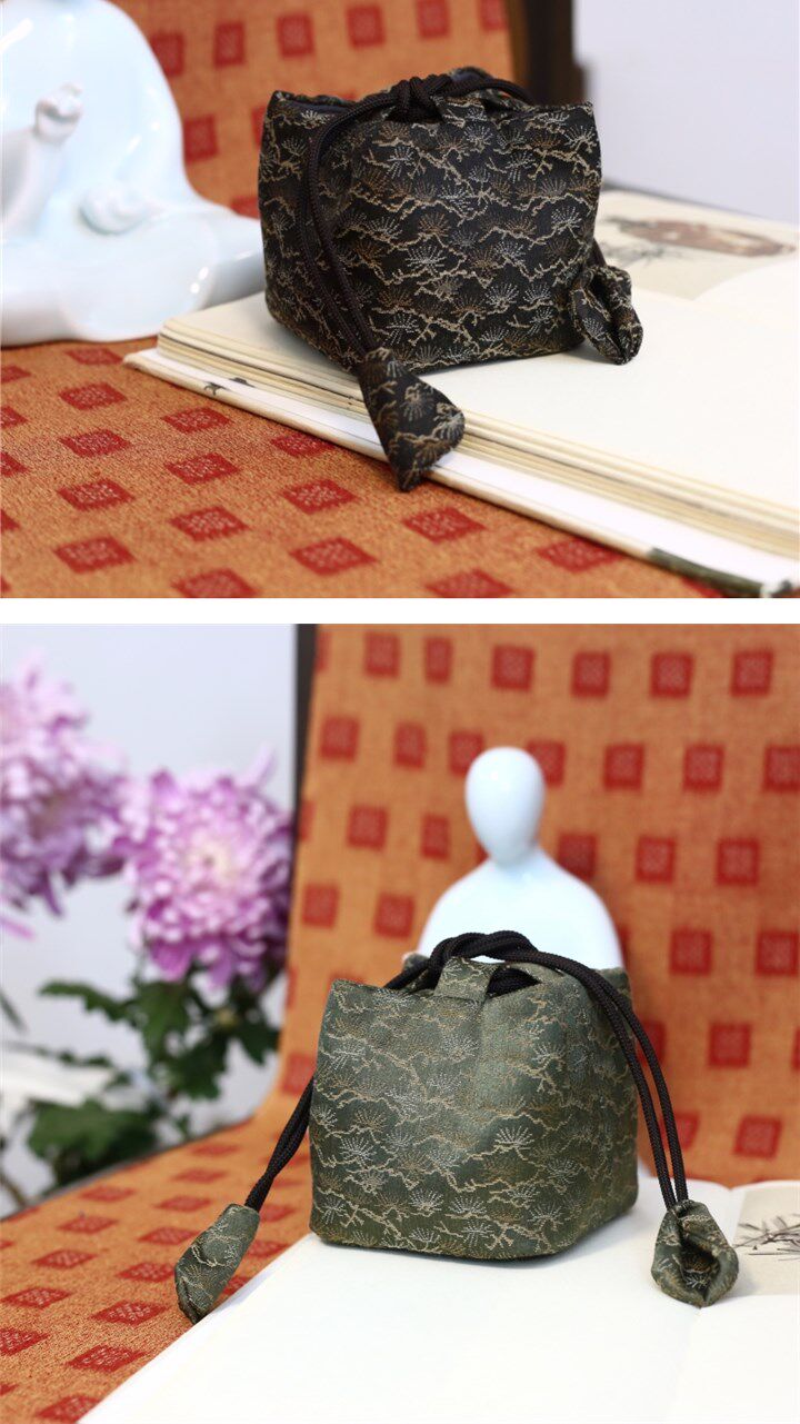 绸布袋 锦缎中式风刺绣旅行茶具主人杯加厚棉抽绳收纳布袋礼品小老虎布包 OTHER