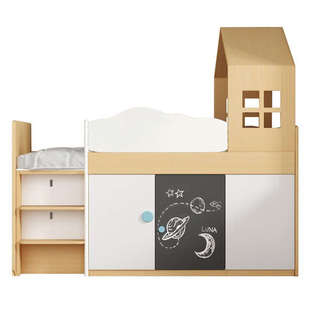 儿童床多功能储物半高床单人床上床下柜带学习桌床男女孩套房