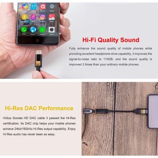 HIDIZS Sonata II HD USB DAC Hi Res Type C to 3.5mm Headphon