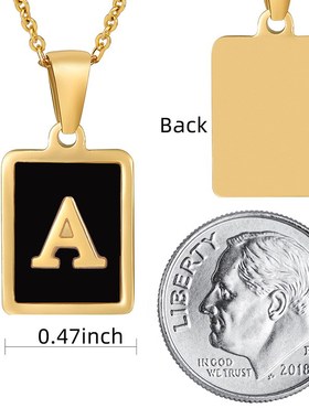 跨境欧美18K金色不锈钢方形字母项链女钛钢2O6个英文大写字母吊坠