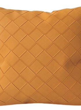 橙色编织纹皮革抱枕现代简约客厅沙发靠枕纯色抱枕套皮质靠垫套