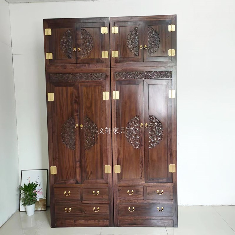 中式香樟木衣柜顶箱柜雕花古典实木大衣橱Q卧室储物柜立柜直销