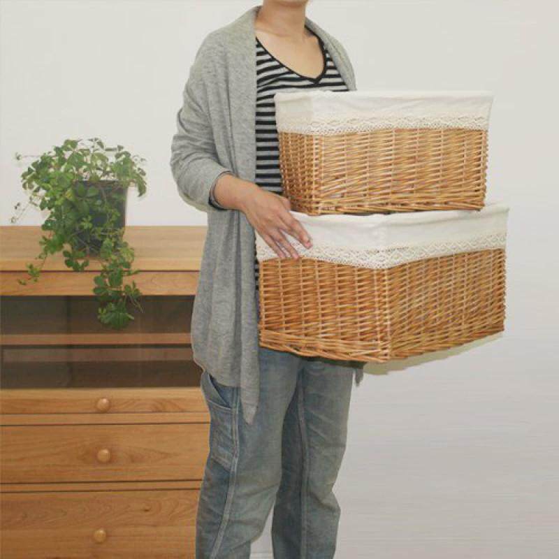 藤筐家居特大号藤编柳编田园带盖收纳筐脏衣篮篮子储物箱整理箱篓