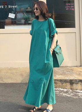 鱼尾连衣裙女法式温柔轻熟风超长款到脚踝宽松显瘦长裙夏