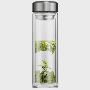 超大容量双层玻璃杯男士 家用水杯高档便携透明广告杯保温泡茶杯子