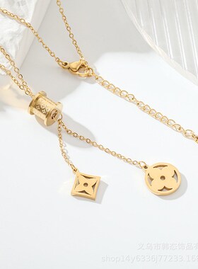 18k金小蛮腰流苏吊坠项链高级感短款四叶花衣服R配饰挂件时尚 气