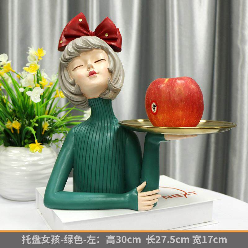 北欧轻奢吹泡泡女孩摆件客厅电视柜玄关家居收纳托盘送女生日礼物