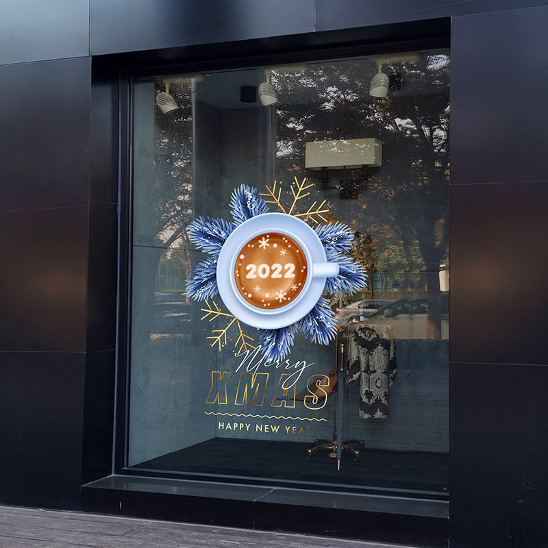 商场咖啡馆西餐圣诞节新年咖啡主题窗贴网红咖啡装饰静电玻璃贴膜,家居饰品,软装墙贴,淘宝优惠券,粉丝福利购,淘宝优惠卷