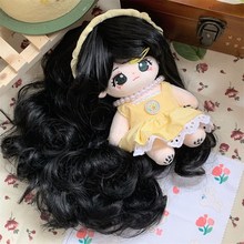 黑色假发20CM厘米棉花娃娃发B时尚长卷发玩偶公主女娃公仔头发套