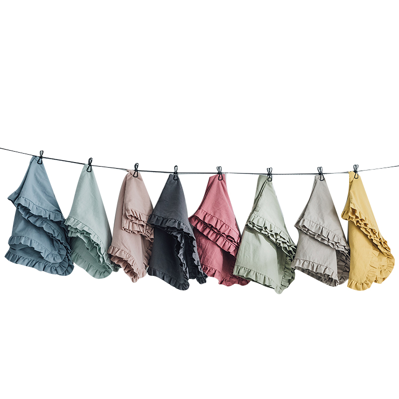 全棉水洗棉褶皱花边枕套单件 纯棉纯色学生宿舍枕头套单人一只