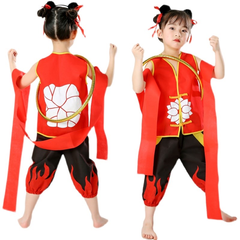 儿童环保时装秀衣服幼儿手工亲子走秀服装男童哪吒演出服