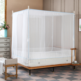 自然风新款拉链方顶三开门蚊帐支架加密1.5/1.8m/2米/2.2双人家用