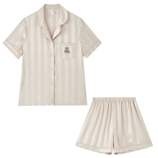 短袖 夏款 薄款 情侣家居服套装 夏天高级感 睡衣夏季 丝绸男士 冰丝女款