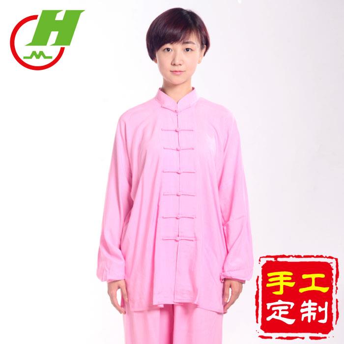 l服红棉太极服春夏装女绵绸武术练H功服表男中年棉太极拳麻晨