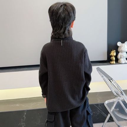 男童秋装毛衣2024新款高领男宝针织外套春秋款儿童冬季加厚毛线衣