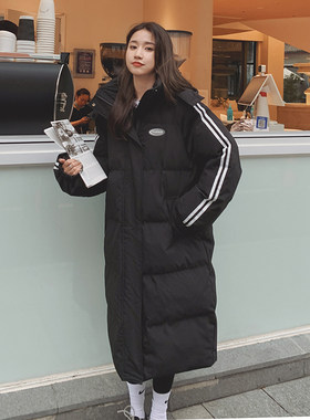 黑色羽绒棉服女冬季2023新款韩版宽松连帽中长版棉衣加厚艺考棉袄