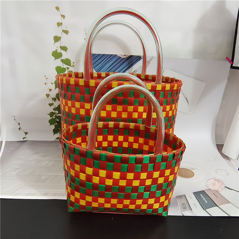 环保 优质彩色菜篮子购物篮塑料手提野餐篮编P织 果子篮鸡蛋篮加