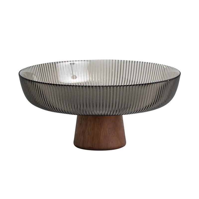 竖条纹实木高脚玻璃水果盘家用客厅茶几前台糖果盘摆件高级感果盘,餐饮具,果盆/果盘/果篮,淘宝优惠券,粉丝福利购,淘宝优惠卷