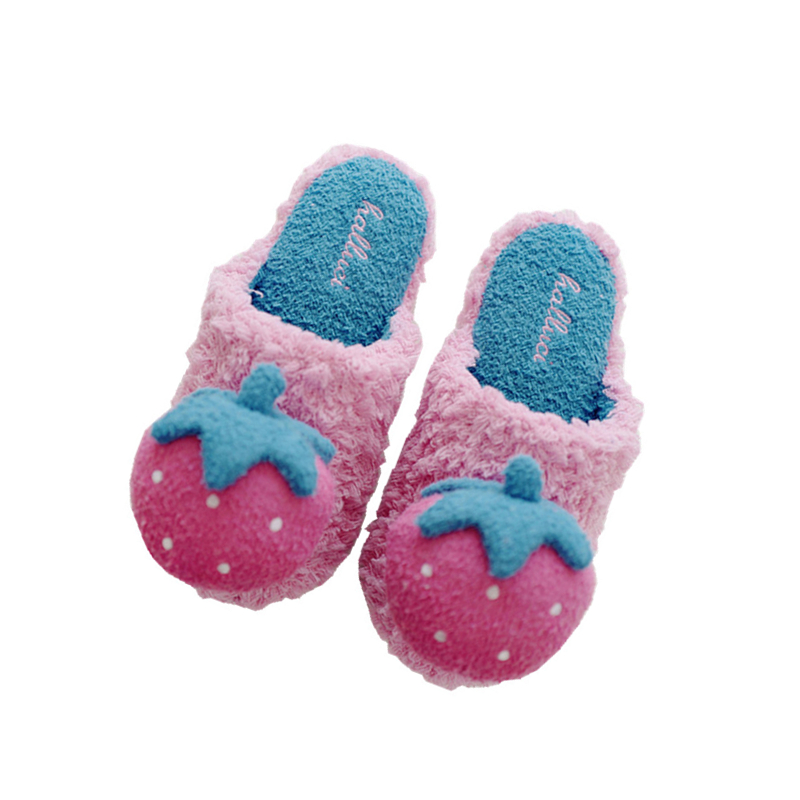 秋冬新品可爱立体草莓栗子毛绒保暖家居棉拖鞋 防滑柔软家用鞋女