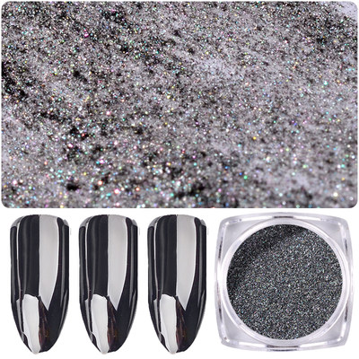 速发1G Cermin Ajaib Bubuk Glitter Kuku Hitam Seni Kuku Super