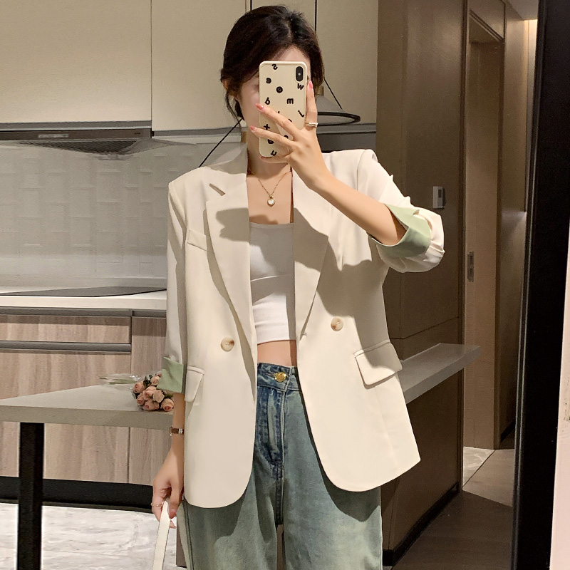 高级感西装外套女七分袖白色休闲小个子气质网红夏季薄款西服上衣