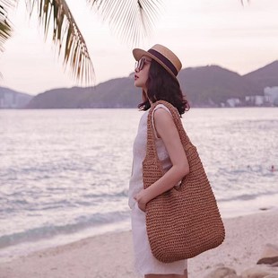 夏季单肩大容量草包海边度假沙滩包草编手提包手工编织包包女森系