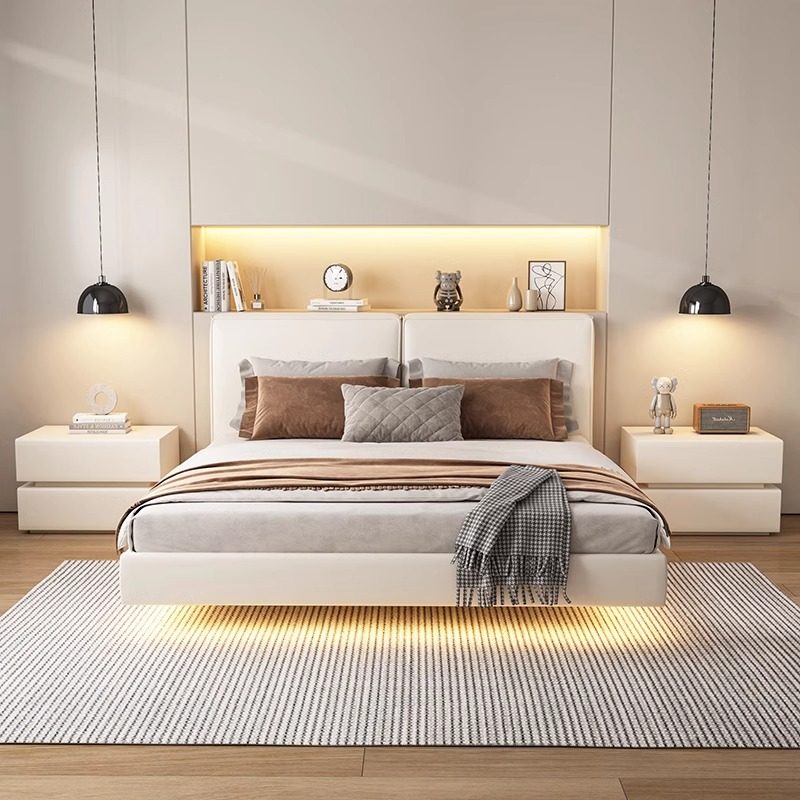 实木奶油风床头柜高级感双层落地免安装床边柜卧室家用简约收纳柜,住宅家具,床头柜,淘宝优惠券,粉丝福利购,淘宝优惠卷