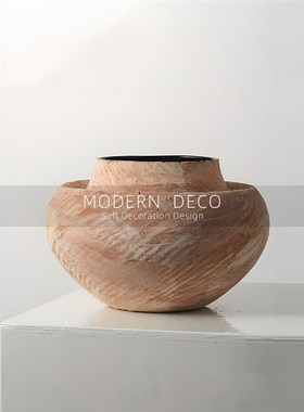 新中式现代手工陶瓷罐形沙色花器客厅玄关样板间售楼.处饰品摆件