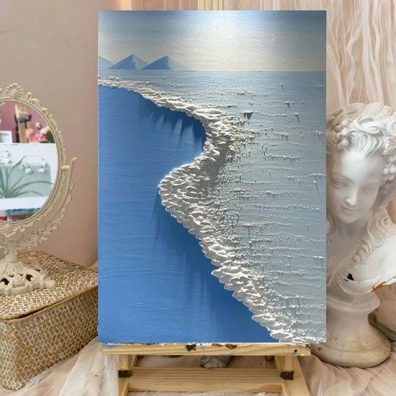 粉色沙滩diy石英砂3D立体丙烯肌理画 手工彩绘创意客厅墙面装饰画图片