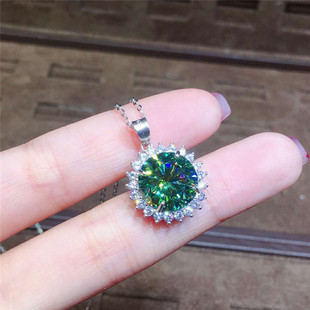 Diamond 925 Pendant Green moissanite 4ct Real 极速Solitaire