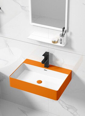 橙色方形洗脸盆陶瓷小号壁挂盆洗手盆挂墙式水池水盆洗漱面盆
