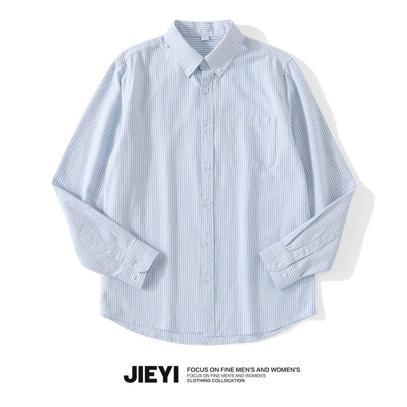 JIEYI 日系小清新男生文艺条纹衬衫简约青春时尚2023流行新款寸衣