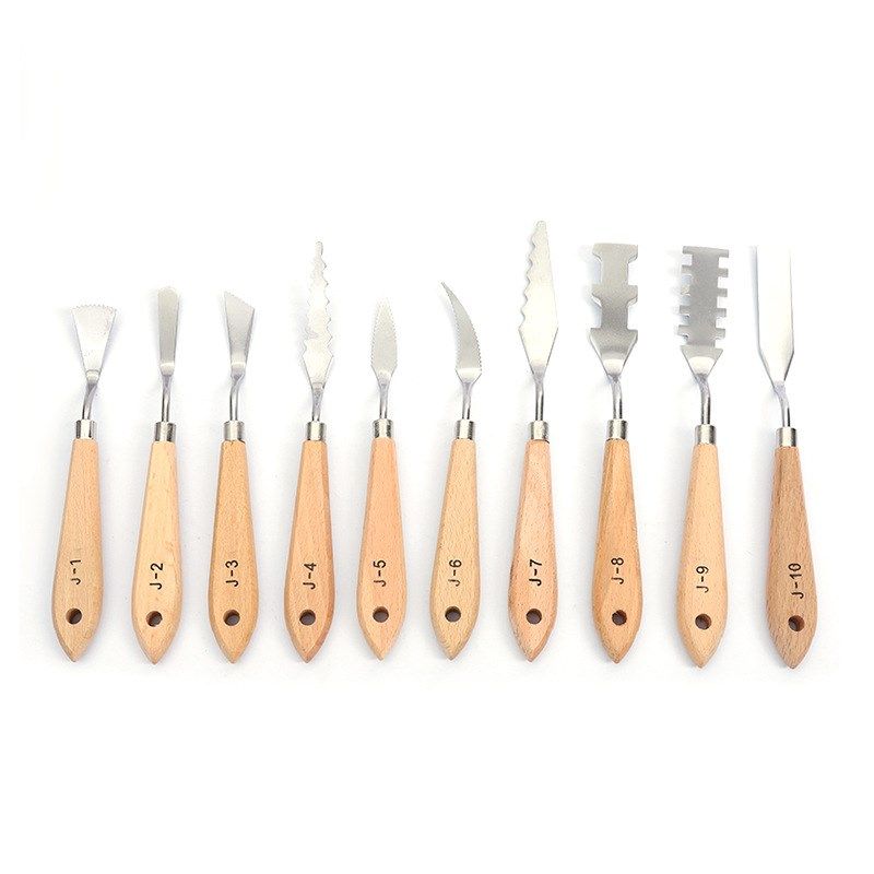 10支套装跨境颜料调色刀 u油画挑刀肌理刀 原木柄异形油画刮刀,文具电教/文化用品/商务用品,调色板,淘宝优惠券,粉丝福利购,淘宝优惠卷