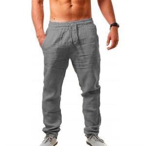 Hot Sale Cotton Linen Trousers Men Summer Solid Color Elasti