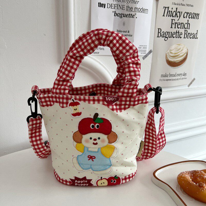 新款韩版可爱软萌手提斜挎包包饭颜值水桶单肩包女学生外出小包高