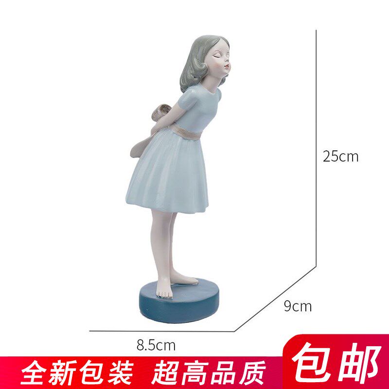 欧式骑马女孩摆件害羞捧心少女连衣裙拿气球模型意境桌面创意雕像