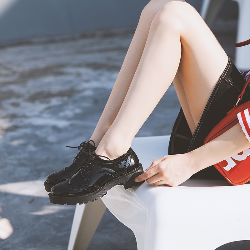 小皮鞋女英伦风2021春季新款百搭学生复古黑色系带学院风粗跟单鞋