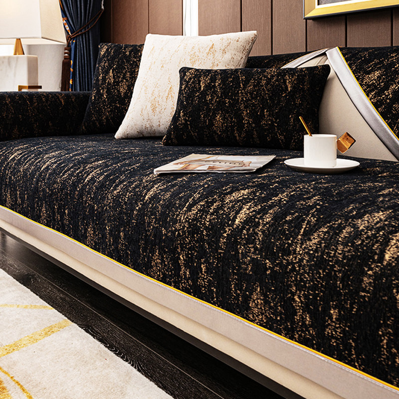 黑色新款美式真皮l沙发垫子夏季轻奢风高端四季通用防滑座坐垫套