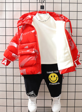 男童棉服2021新l款男宝宝加绒加厚棉衣儿童冬装亮皮羽绒棉袄外套