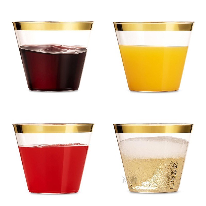 50pcs Rose Gold Disposable Cups Transparent Plastic Cup Wine