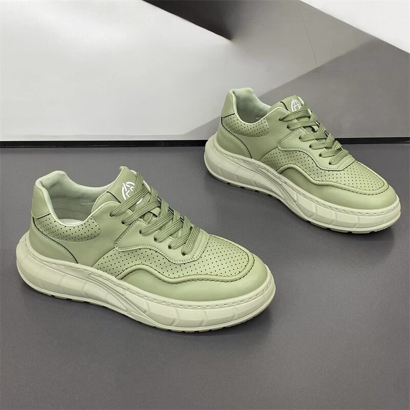 潮牌真皮透气低帮滑板鞋o男2023新款男鞋时尚百搭厚底轻便运动休